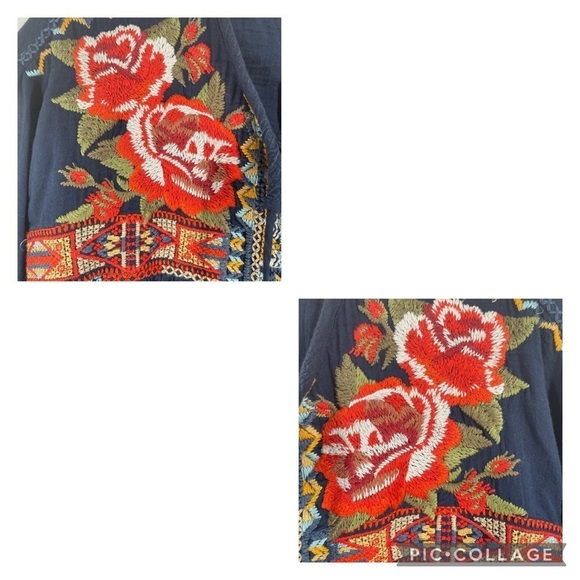 Johnny Was 3J Workshop Embroidered Rose Flower Long Sleeve Blouse Top - Sz S - Picture 8 of 16